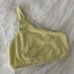 Yellow one shoulder crop top